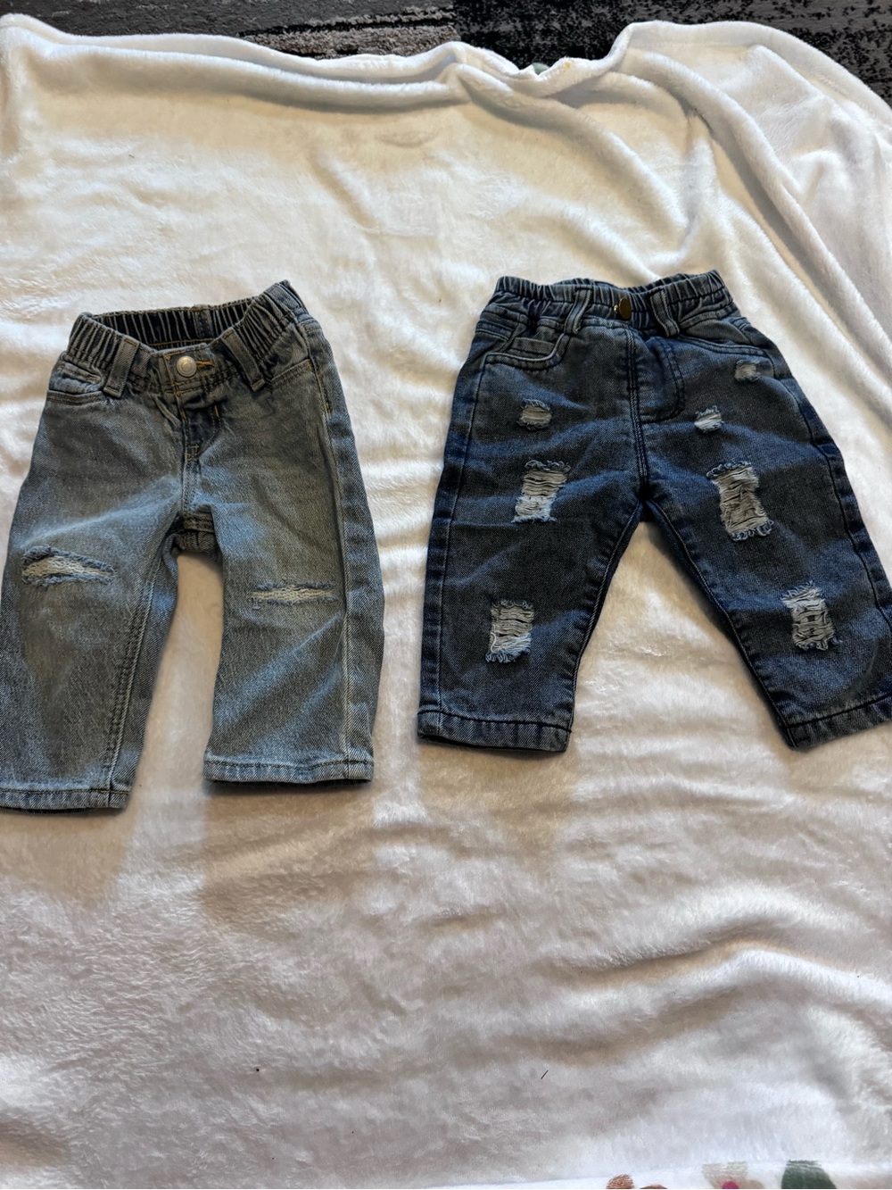 Kids Distressed Denim Jogger Pants - Dark Blue and Light Blue